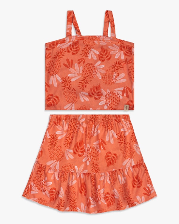 Conjunto Infantil Estampado com Regata e Saia - Kely Kety - Nectarine