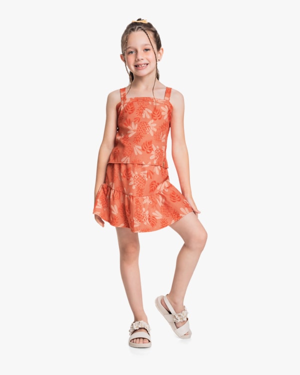 Conjunto Infantil Estampado com Regata e Saia - Kely Kety - Nectarine
