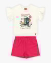 Conjunto Infantil Feminino Blusa Babado Manga e Shorts - Kely Kety - Natural-97f12119-a55a-4203-bc4a-212b8433d5c4