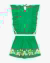 Conjunto Infantil Feminino Blusa com Babados e Shorts - Kely Kety - Folha-7cbb4450-d041-4b2f-877b-dbe900cffb94