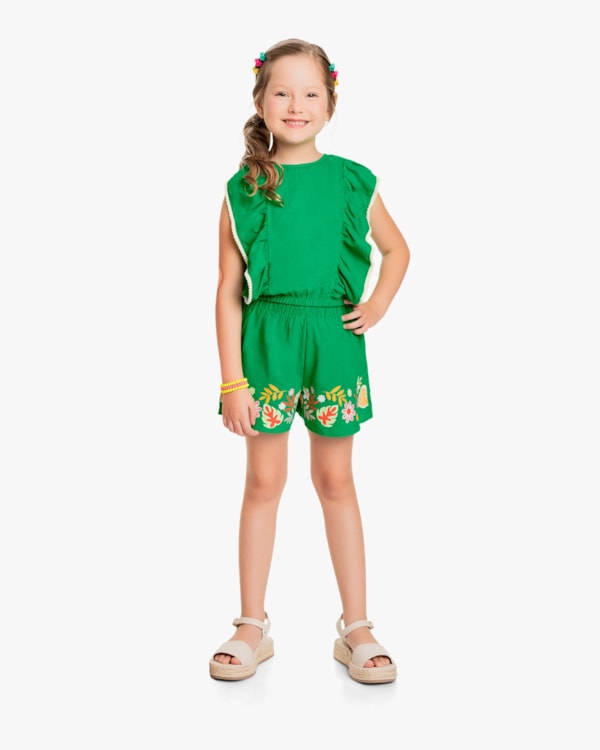 Conjunto Infantil Feminino Blusa com Babados e Shorts - Kely Kety - Folha