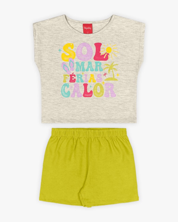 Conjunto Infantil Feminino Blusa com Estampa e Shorts - Kely Kety - Mescla