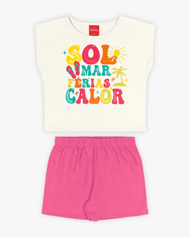 Conjunto Infantil Feminino Blusa com Estampa e Shorts - Kely Kety - Natural-ab455cdd-df39-474b-9e2a-f9a44025e8f7
