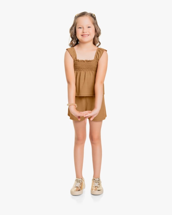 Conjunto Infantil Feminino Blusa com Látex e Shorts - Kely Kety - Capim Dourado