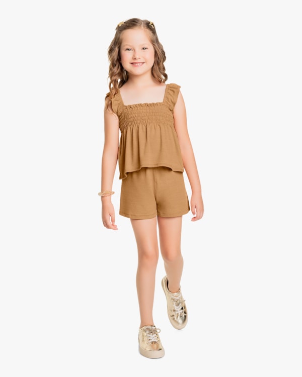 Conjunto Infantil Feminino Blusa com Látex e Shorts - Kely Kety - Capim Dourado