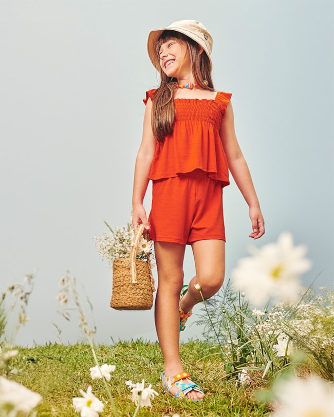 Conjunto Infantil Feminino Blusa com Látex e Shorts - Kely Kety - Carrot-e3e056da-1105-4fa4-8083-75a46c33e064