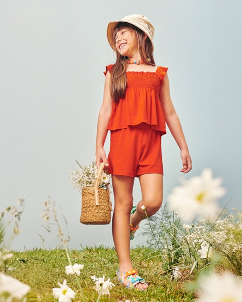 Conjunto Infantil Feminino Blusa com Látex e Shorts - Kely Kety - Carrot