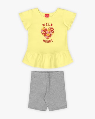 Conjunto Infantil Feminino Blusa e Bermuda Ciclista - Kely Kety - Pinacolada