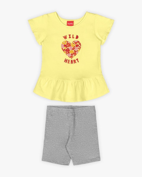 Conjunto Infantil Feminino Blusa e Bermuda Ciclista - Kely Kety - Pinacolada