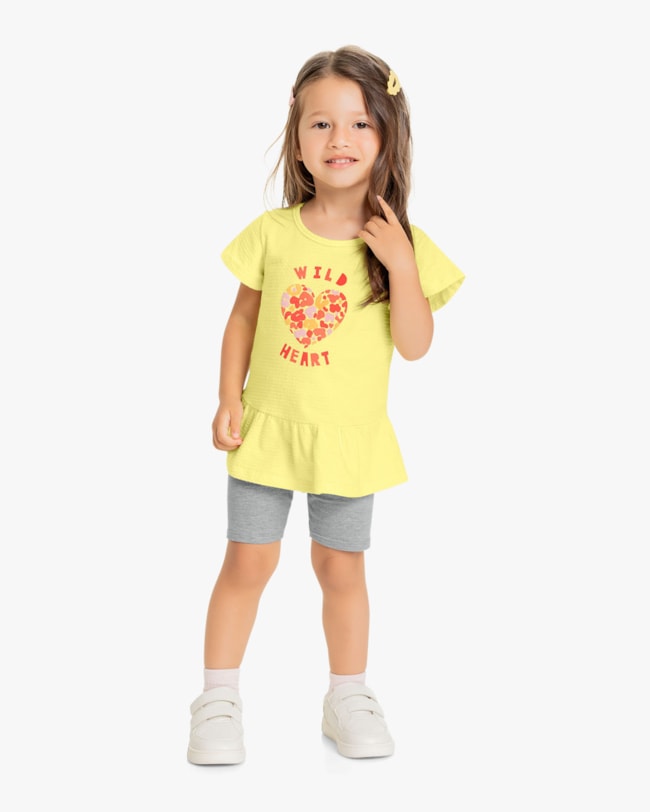 Conjunto Infantil Feminino Blusa e Bermuda Ciclista - Kely Kety - Pinacolada-ba5e5040-3e38-4472-be0b-199faae2b4a9