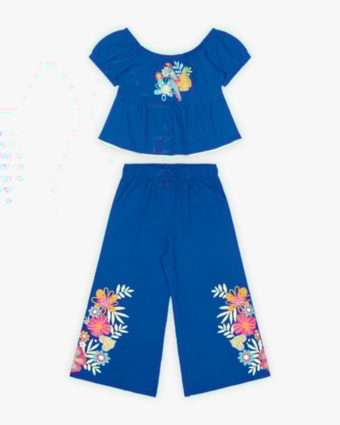 Conjunto Infantil Feminino Blusa e Calça com Estampa Flores - Kely Kety - Azul