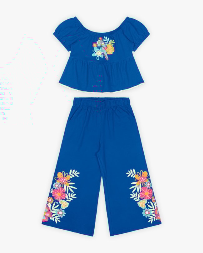 Conjunto Infantil Feminino Blusa e Calça com Estampa Flores - Kely Kety - Azul-b8535c38-f365-481e-87ae-a75a5653baf7