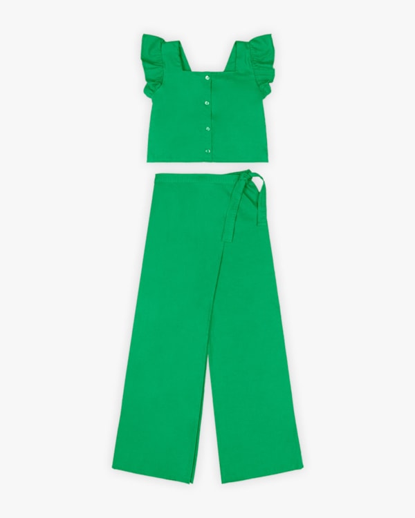 Conjunto Infantil Feminino Blusa e Calça em Viscose Linho - Kely Kety - Folha