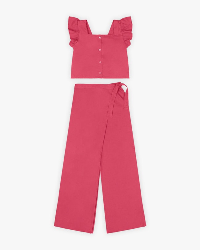 Conjunto Infantil Feminino Blusa e Calça em Viscose Linho - Kely Kety - Rosa-1751f4d2-ef2f-474a-990e-bae221aa6207