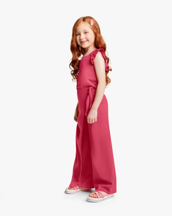 Conjunto Infantil Feminino Blusa e Calça em Viscose Linho - Kely Kety - Rosa