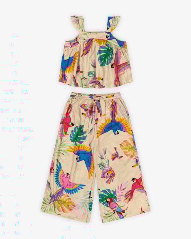 Conjunto Infantil Feminino Blusa e Calça Estampa Tropical - Kely Kety - Deserto-9351a4cc-45b4-4c56-b027-8be31845ab97