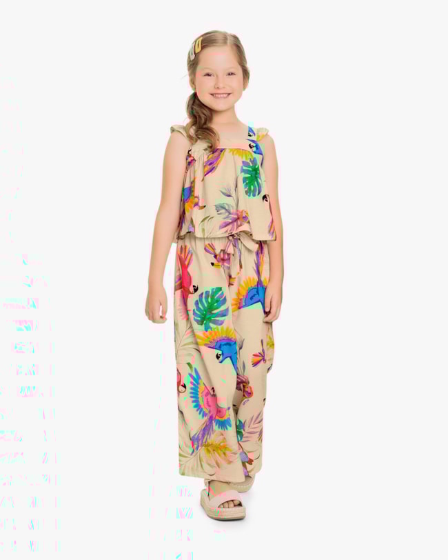 Conjunto Infantil Feminino Blusa e Calça Estampa Tropical - Kely Kety - Deserto-76fb210f-1853-4fdc-b751-c0e21c9a71fb