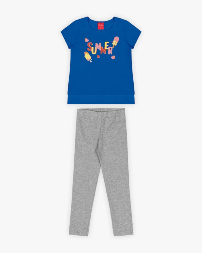 Conjunto Infantil Feminino Blusa e Legging - Kely Kety - Azul-5282ee36-060c-435e-aca1-f9f107522361