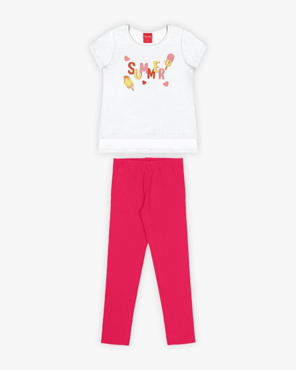 Conjunto Infantil Feminino Blusa e Legging - Kely Kety - Branco