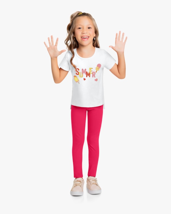 Conjunto Infantil Feminino Blusa e Legging - Kely Kety - Branco