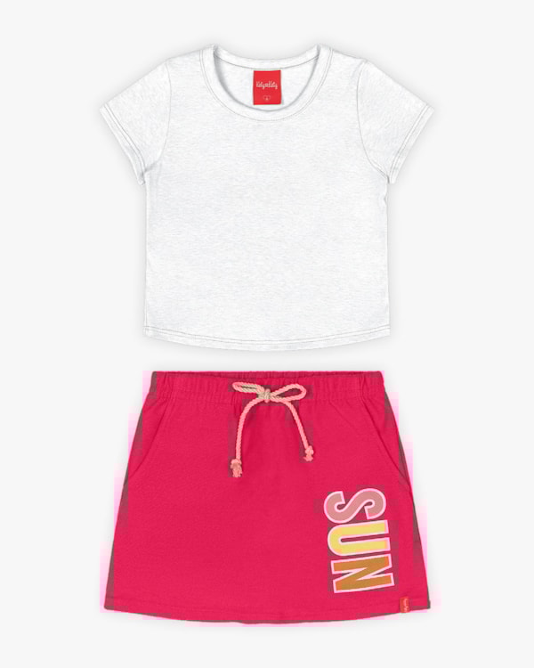 Conjunto Infantil Feminino Blusa e Saia - Kely Kety - Branco