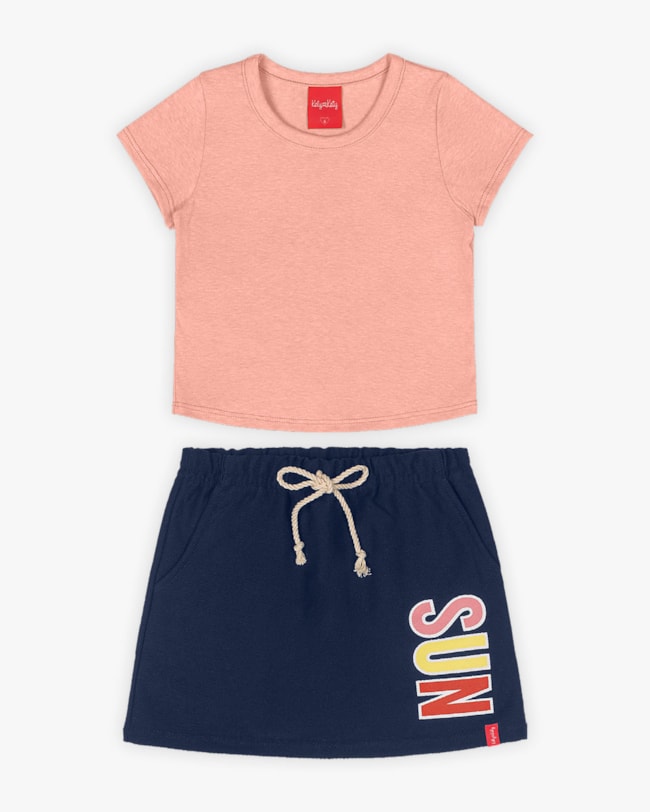 Conjunto Infantil Feminino Blusa e Saia - Kely Kety - Laranja-d66c5cb6-558c-4d44-afa0-79d558119099
