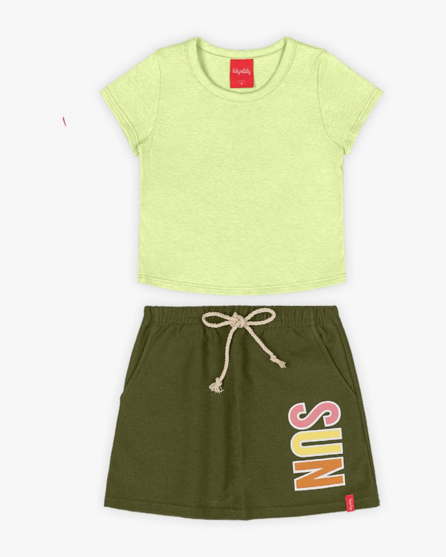 Conjunto Infantil Feminino Blusa e Saia - Kely Kety - Matcha-25809cdf-394c-4366-aaee-447ad5dcda69