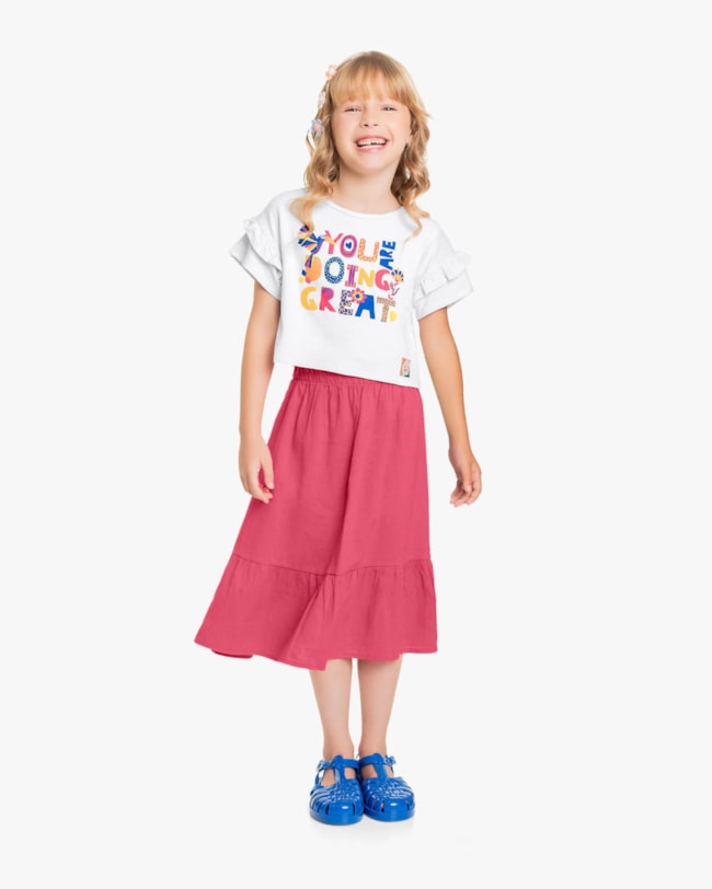 Conjunto Infantil Feminino Blusa e Saia Midi - Kely Kety - Branco-5c3dca06-7062-4d96-ad35-cd4604b08b49