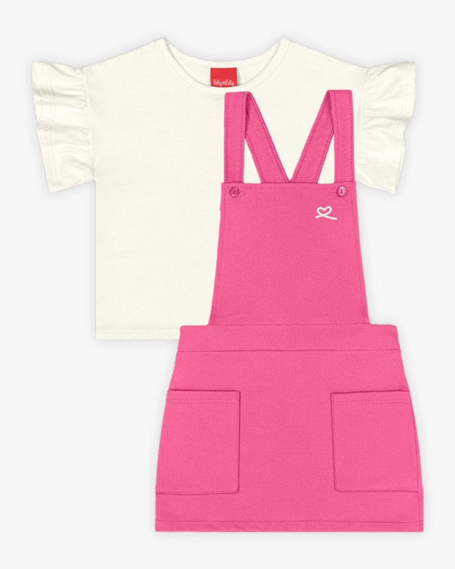 Conjunto Infantil Feminino Blusa e Salopete - Kely Kety - Natural-d6914bef-abd2-4ca1-ae3c-b80baae1310d