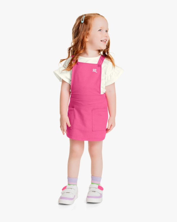 Conjunto Infantil Feminino Blusa e Salopete - Kely Kety - Natural