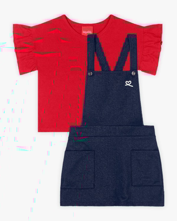 Conjunto Infantil Feminino Blusa e Salopete - Kely Kety - Tomato