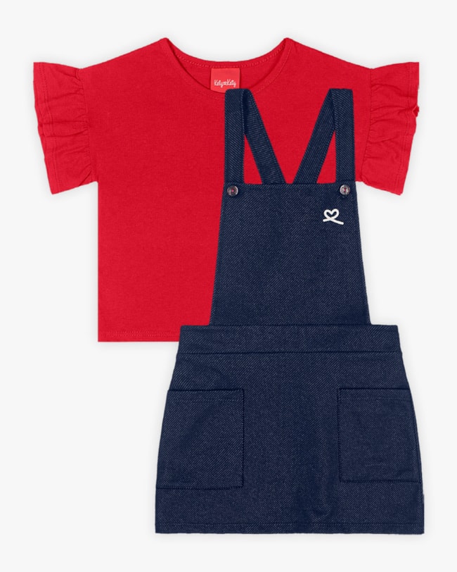 Conjunto Infantil Feminino Blusa e Salopete - Kely Kety - Tomato-618252c0-a928-4d68-a6f6-22f9042954f4