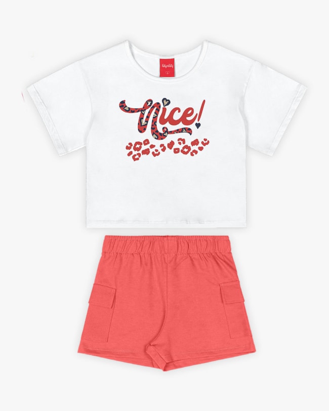 Conjunto Infantil Feminino Blusa e Shorts com Bolsos - Kely Kety - Branco-ccfacca5-9fe9-4c64-b7d9-9ae846baa480