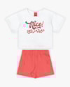 Conjunto Infantil Feminino Blusa e Shorts com Bolsos - Kely Kety - Branco-9b4c996e-b002-413c-981b-9c848416fed9