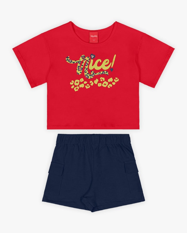 Conjunto Infantil Feminino Blusa e Shorts com Bolsos - Kely Kety - Tomato-bc5e02b1-1ac1-4444-9e5c-d98b27e6f7dc