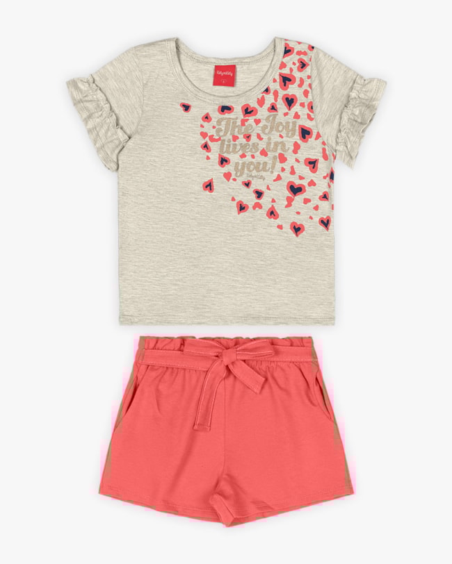Conjunto Infantil Feminino Blusa e Shorts com Cinto - Kely Kety - Mescla-eb6be30d-5520-4898-8615-f79f855f4c32