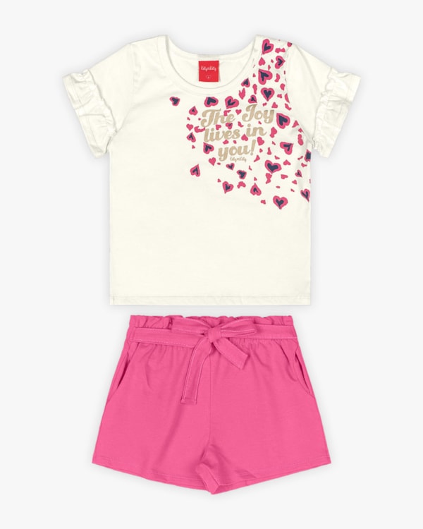 Conjunto Infantil Feminino Blusa e Shorts com Cinto - Kely Kety - Natural