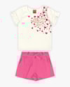 Conjunto Infantil Feminino Blusa e Shorts com Cinto - Kely Kety - Natural-ab500211-2d8d-48ec-9117-0176db7f7b55