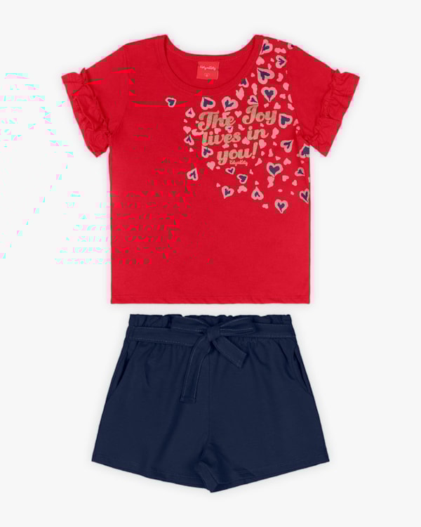 Conjunto Infantil Feminino Blusa e Shorts com Cinto - Kely Kety - Tomato