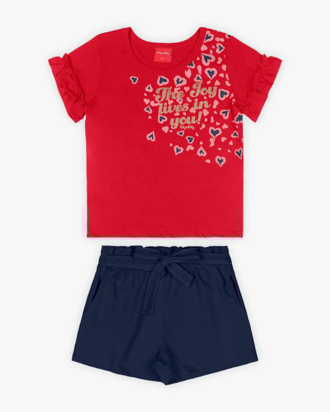 Conjunto Infantil Feminino Blusa e Shorts com Cinto - Kely Kety - Tomato-cc5cae74-4ee9-4b4a-adfa-15d9f7349510