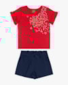 Conjunto Infantil Feminino Blusa e Shorts com Cinto - Kely Kety - Tomato-3c1e365e-a05d-4920-98e3-f467623f1df4