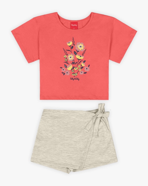 Conjunto Infantil Feminino Blusa e Shorts-Saia - Kely Kety - Lagosta