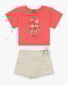 Conjunto Infantil Feminino Blusa e Shorts-Saia - Kely Kety - Lagosta-c19da470-f57d-45d5-a61d-e0ceee318e0a