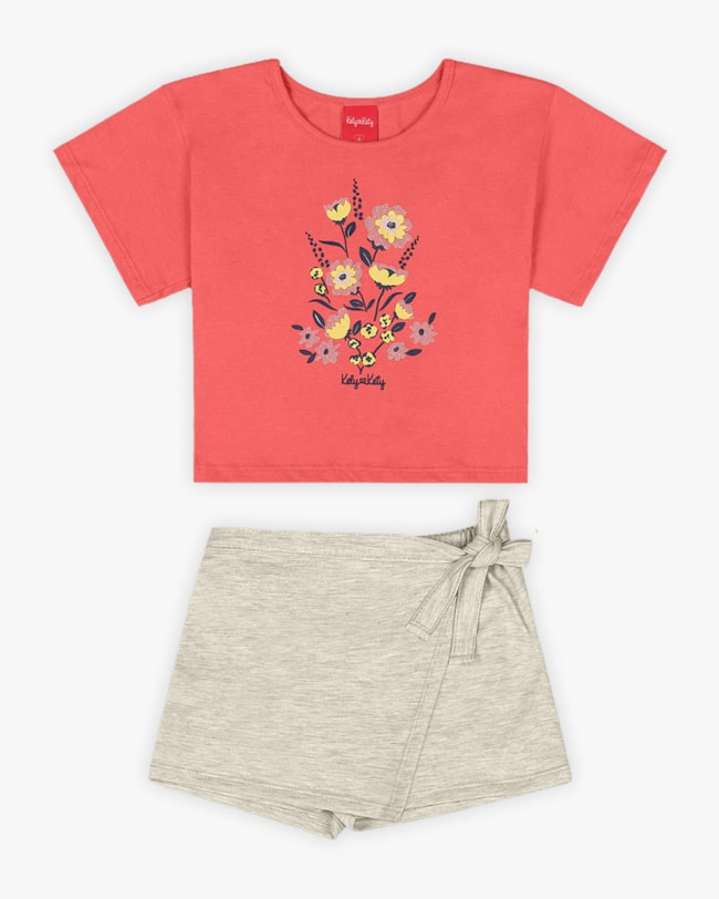Conjunto Infantil Feminino Blusa e Shorts-Saia - Kely Kety - Lagosta-a7e11160-21a4-4f85-baf7-04f8c1301585