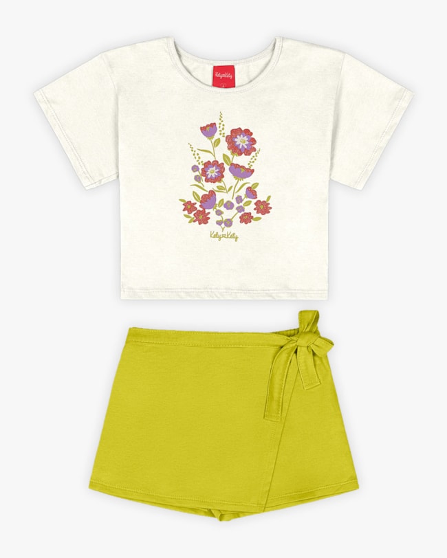 Conjunto Infantil Feminino Blusa e Shorts-Saia - Kely Kety - Natural-960396b1-bbf1-4f5b-854b-8789aa4899d2