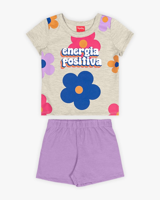 Conjunto Infantil Feminino Blusa Estampada e Shorts - Kely Kety - Mescla-66c77656-e800-42bb-a2a3-520003faa6d0