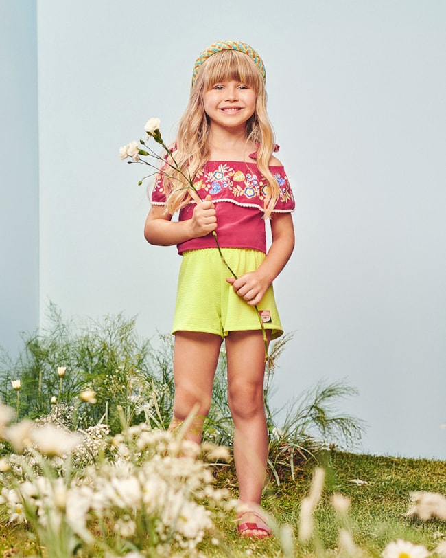 Conjunto Infantil Feminino Blusa Ombro a Ombro e Shorts - Kely Kety - Rosa-45393f8b-076f-4b74-b88b-d32e6847fc42