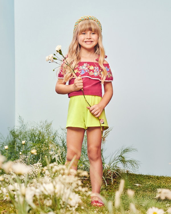 Conjunto Infantil Feminino Blusa Ombro a Ombro e Shorts - Kely Kety - Rosa