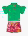 Conjunto Infantil Feminino Camisa e Shorts Estampado - Kely Kety - Folha-98cf3568-cd2a-4877-a7e8-54c289500751