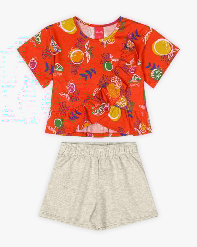 Conjunto Infantil Feminino com Babados - Kely Kety - Carrot-bf235a81-f45f-4297-81f4-17f6343493a6